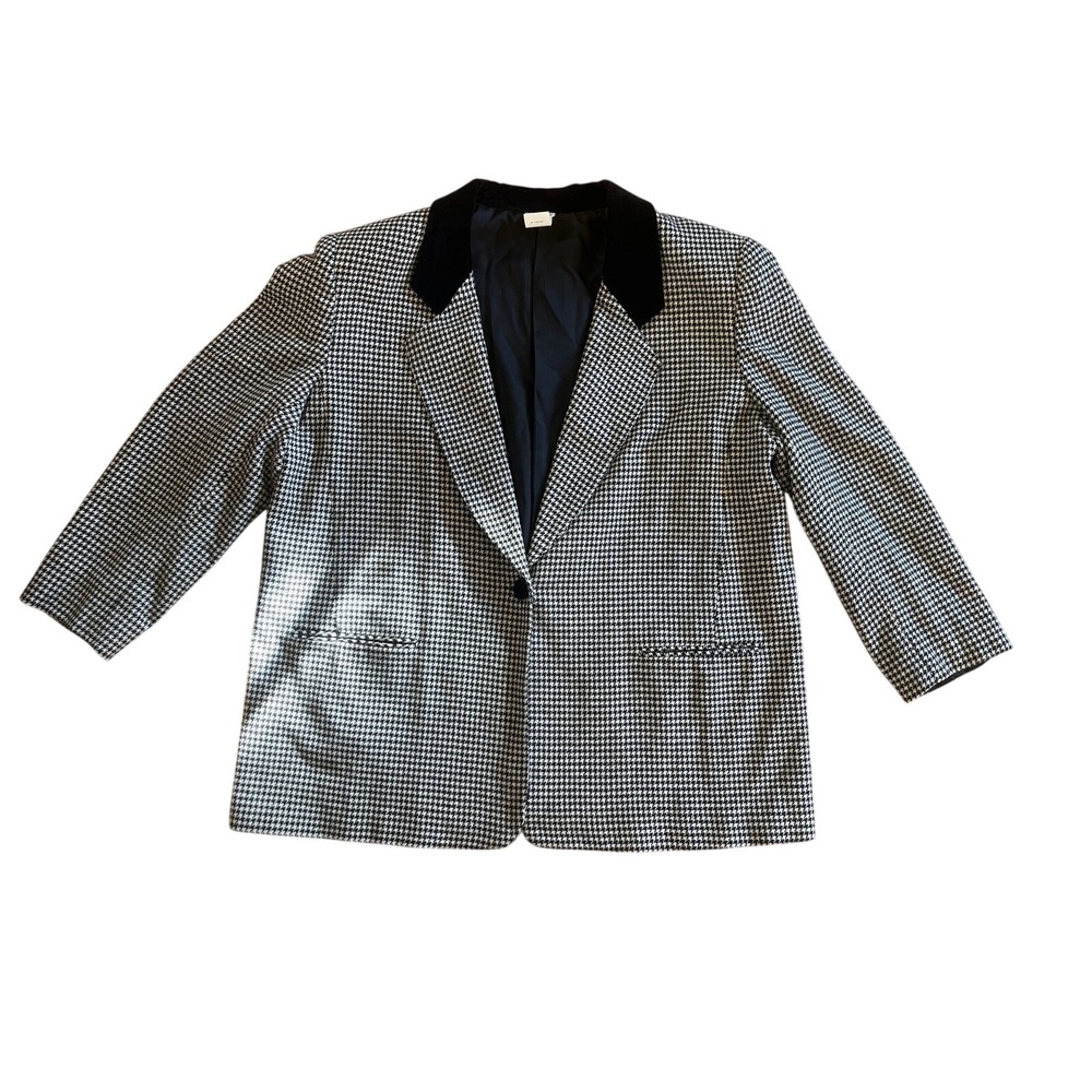 Jackie Smith Classics Houndstooth Blazer Velvet Collar 20W Vintage Professor